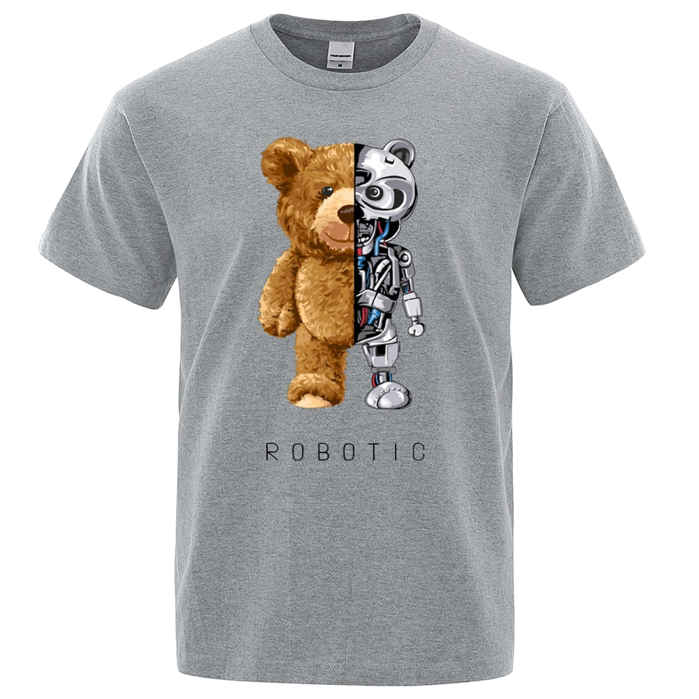 Robotic Bear Men Short Sleeve Fashion Casual Clothing Summer Cotton Tees Oversized Street T-Shirts