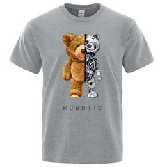 Robotic Bear Men Short Sleeve Fashion Casual Clothing Summer Cotton Tees Oversized Street T-Shirts