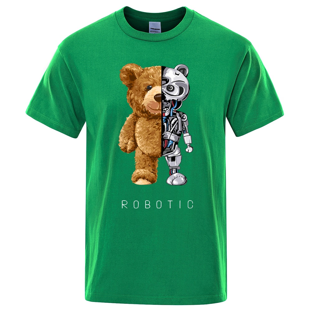 Robotic Bear Men Short Sleeve Fashion Casual Clothing Summer Cotton Tees Oversized Street T-Shirts