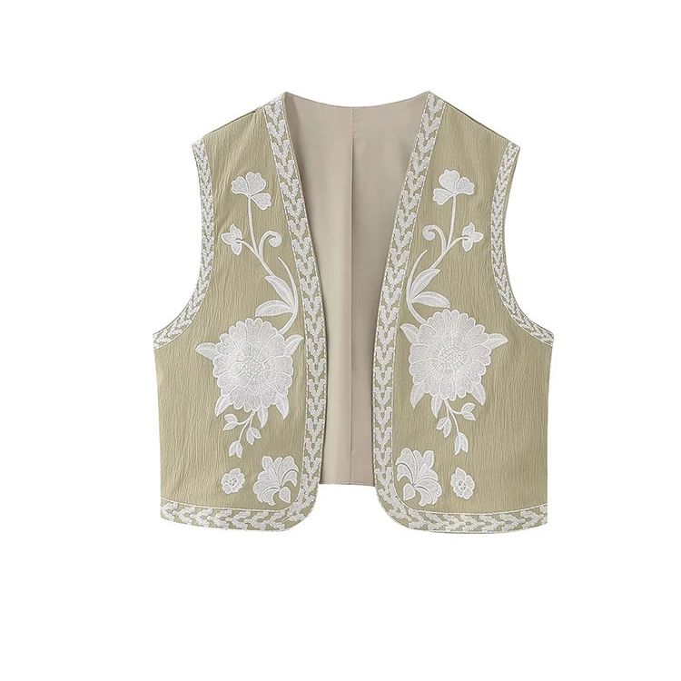 Nlzgmsj Vintage Flower Embroidery Vest Jackets Women 2023 Summer V Neck Cardigan Shirts Boho Loose Vest Female Tops