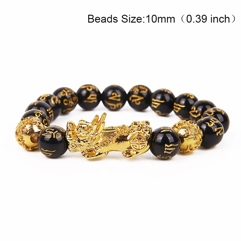 Obsidian Stone Beads Bracelet Pixiu Bring  Wealth Good Luck Feng Shui Chinese Beast Wristband Gold Pixiu Men Women Bracelet