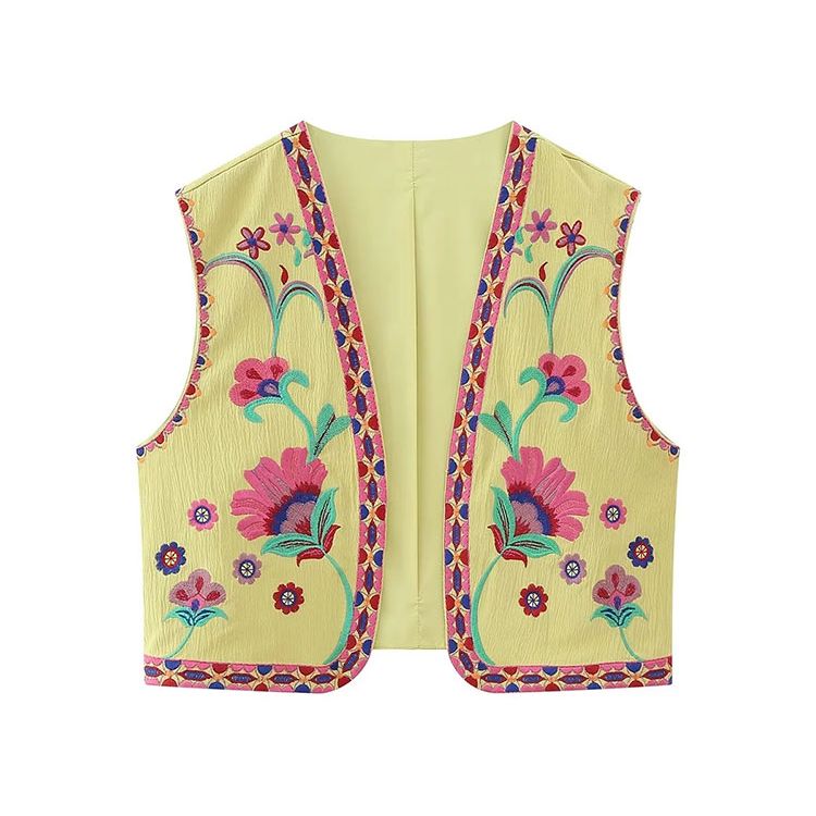 Nlzgmsj Vintage Flower Embroidery Vest Jackets Women 2023 Summer V Neck Cardigan Shirts Boho Loose Vest Female Tops