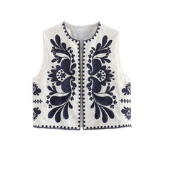 Nlzgmsj Vintage Flower Embroidery Vest Jackets Women 2023 Summer V Neck Cardigan Shirts Boho Loose Vest Female Tops