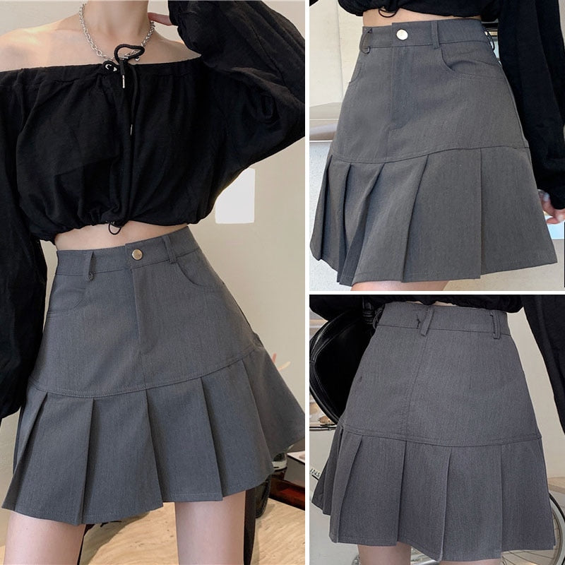 Pleated Skirt Women Y2k Harajuku White Pencil Skirt Uniforms Safety Pants Summer Solid Color Casual Mini Kawaii Skirt Fashion