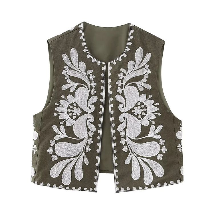 Nlzgmsj Vintage Flower Embroidery Vest Jackets Women 2023 Summer V Neck Cardigan Shirts Boho Loose Vest Female Tops