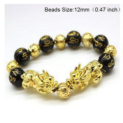 Obsidian Stone Beads Bracelet Pixiu Bring  Wealth Good Luck Feng Shui Chinese Beast Wristband Gold Pixiu Men Women Bracelet