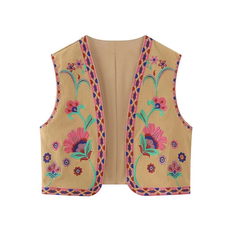 Nlzgmsj Vintage Flower Embroidery Vest Jackets Women 2023 Summer V Neck Cardigan Shirts Boho Loose Vest Female Tops