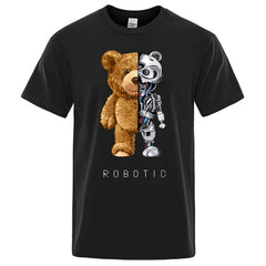 Robotic Bear Men Short Sleeve Fashion Casual Clothing Summer Cotton Tees Oversized Street T-Shirts